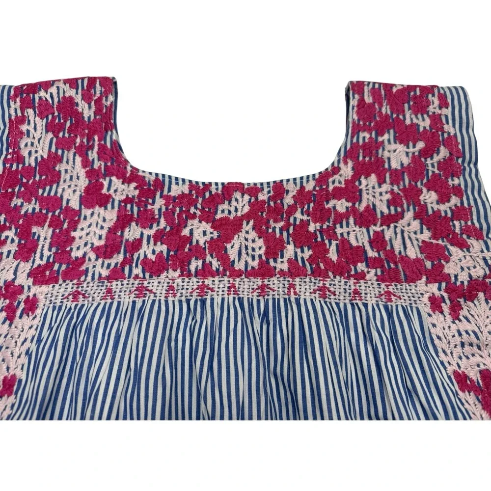 J MARIE Embroidered Top‎ Tunic Fuschia Pink Blue Pinstripes Sleeveless Floral XS - Picture 5 of 13